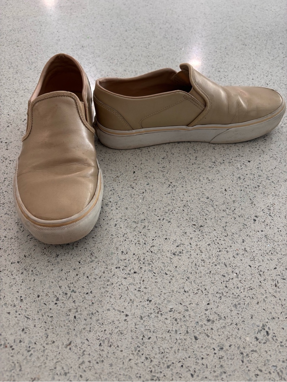 Vans Women's Slip-On Sneakers in Beige and White